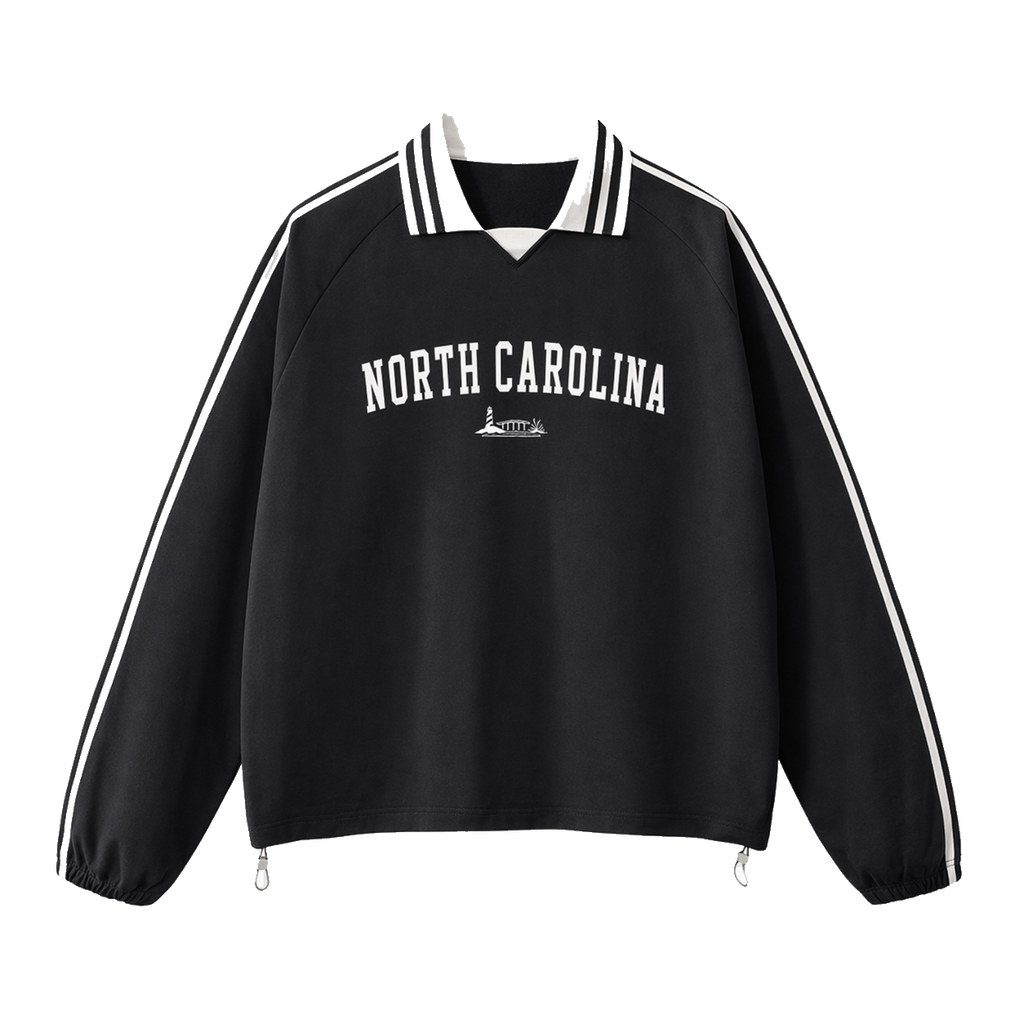 Collection 9 North Carolina Contrast Striped Lapel Collar Sweatshirt - Black front