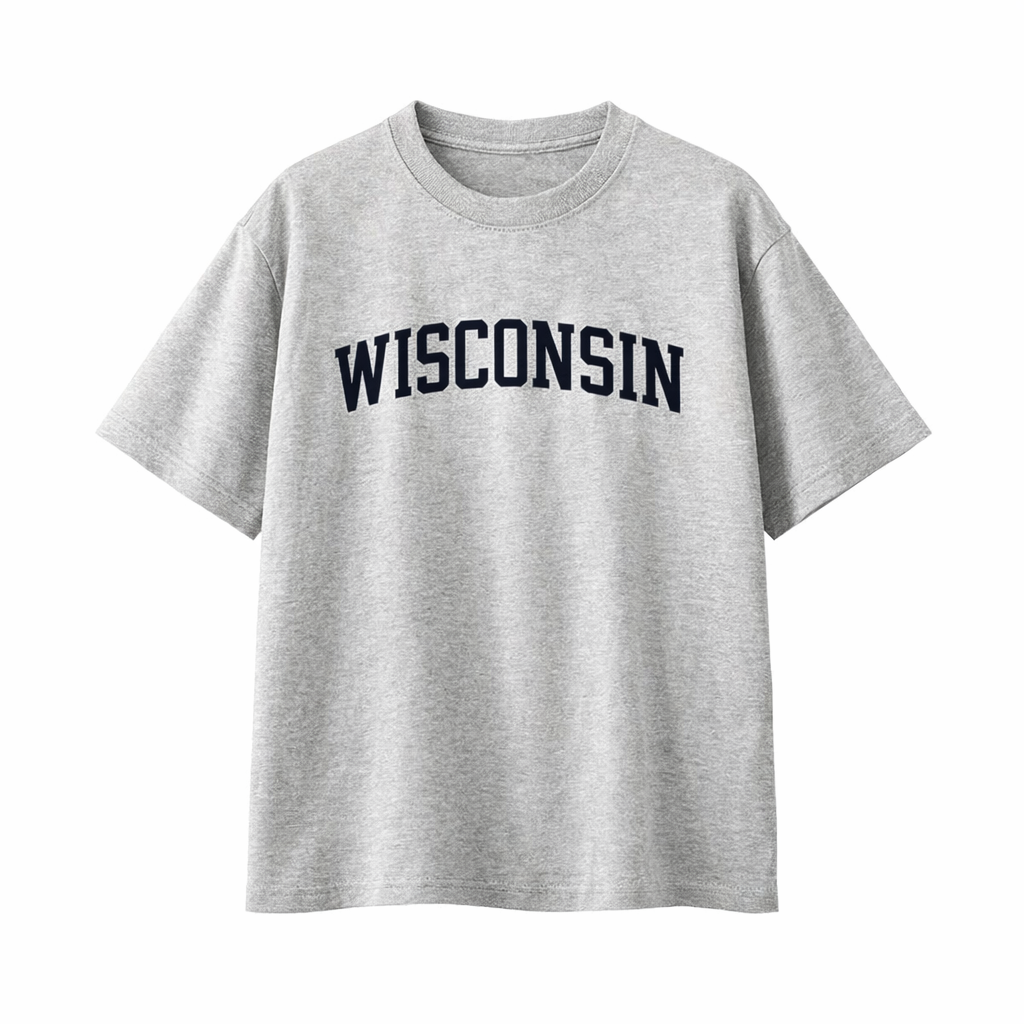Collection 1 Wisconsin Essential Cotton T-Shirt - White Gray front