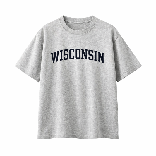 Collection 1 Wisconsin Essential Cotton T-Shirt - White Gray front