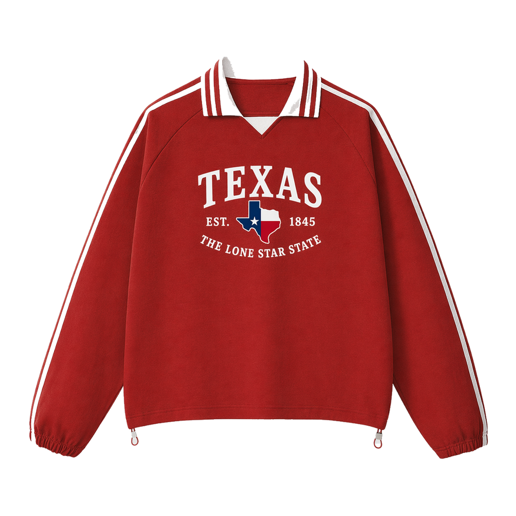 Collection 8 Texas Contrast Striped Lapel Collar Sweatshirt - Red front