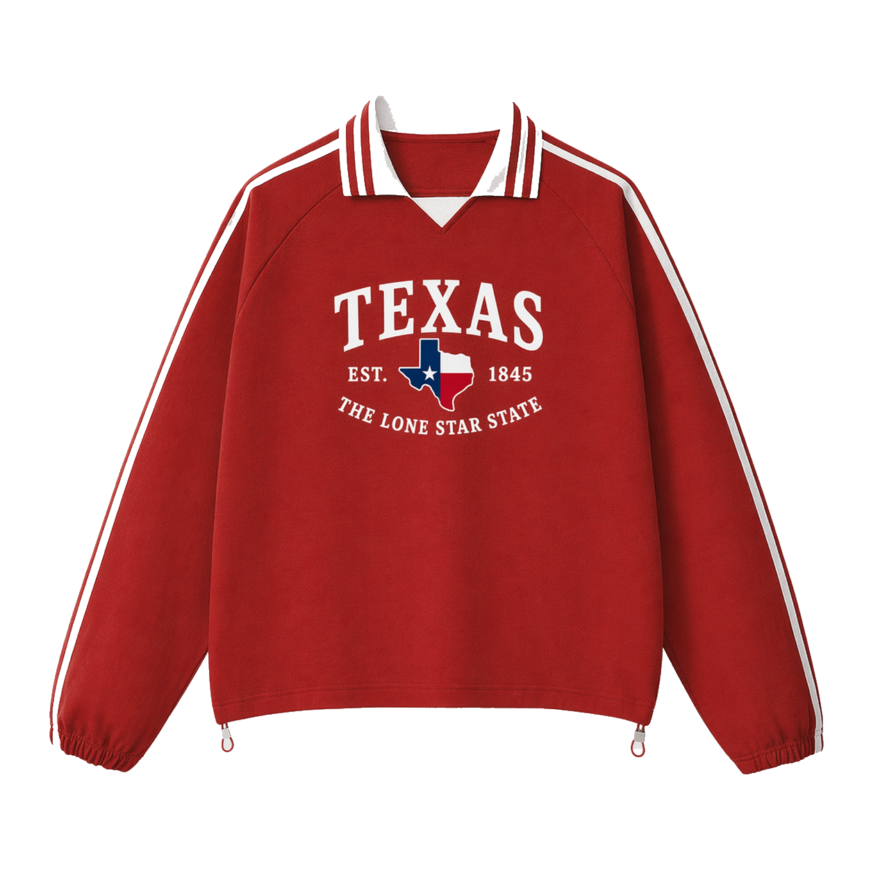 Collection 8 Texas Contrast Striped Lapel Collar Sweatshirt - Red front