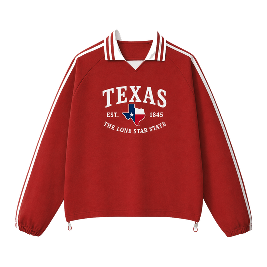 Collection 8 Texas Contrast Striped Lapel Collar Sweatshirt - Red front