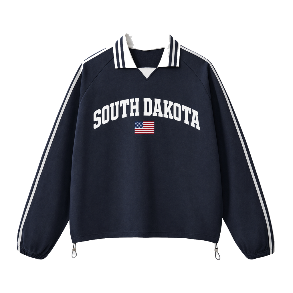 Collection 2 South Dakota Contrast Striped Lapel Collar Sweatshirt - Royal Blue front
