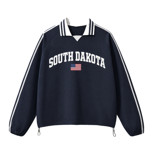Collection 2 South Dakota Contrast Striped Lapel Collar Sweatshirt - Royal Blue front