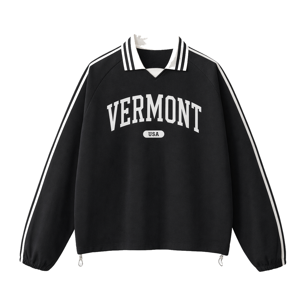 Collection 4 Vermont Contrast Striped Lapel Collar Sweatshirt - Black front