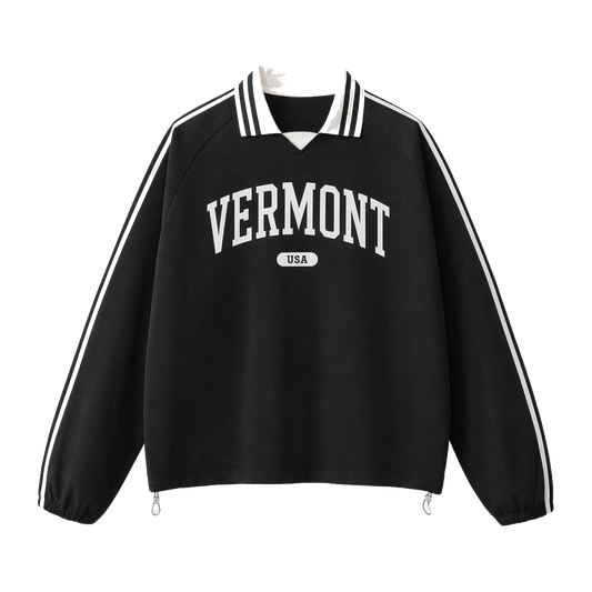 Collection 4 Vermont Contrast Striped Lapel Collar Sweatshirt - Black front