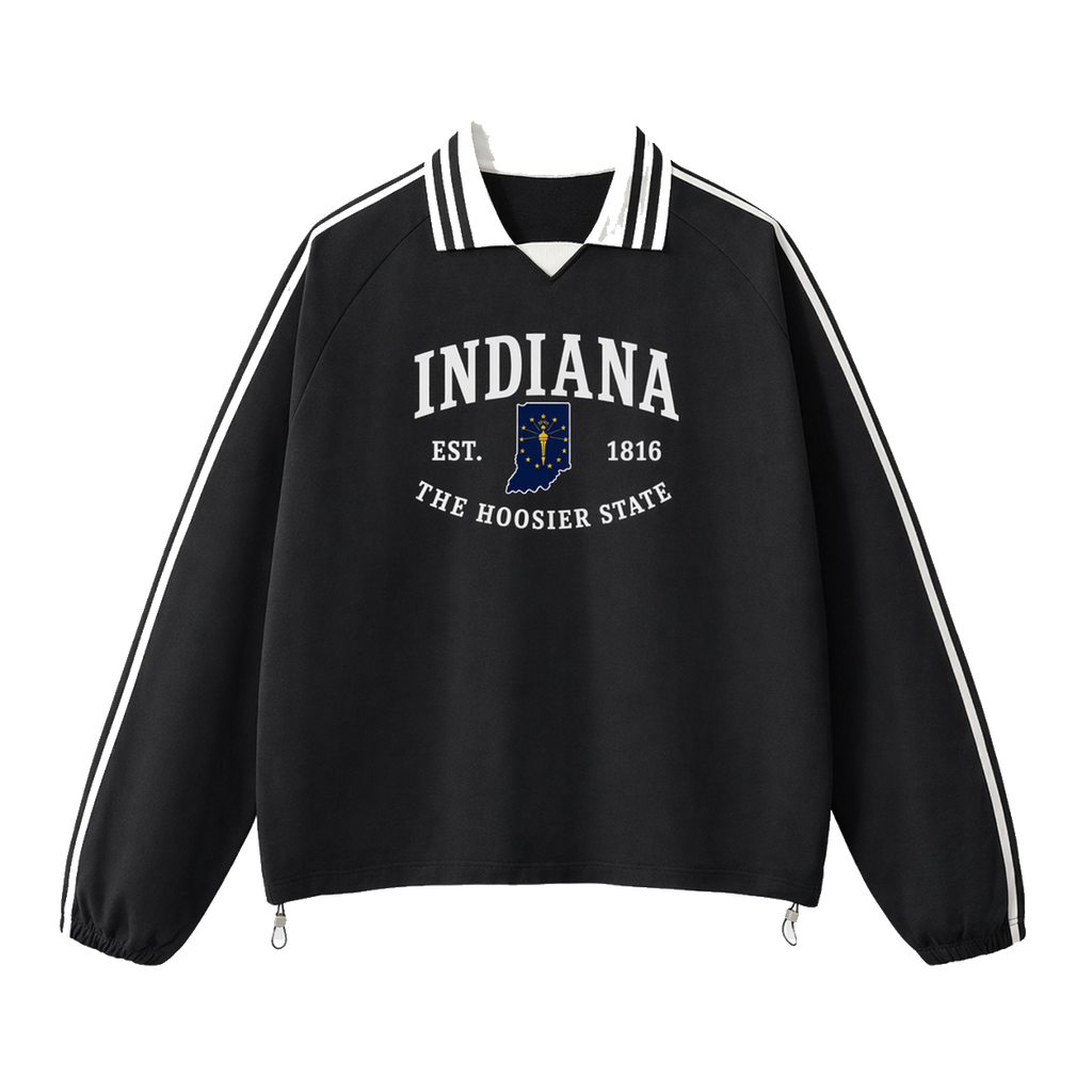 Collection 8 Indiana Contrast Striped Lapel Collar Sweatshirt - Black front