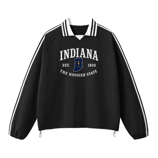 Collection 8 Indiana Contrast Striped Lapel Collar Sweatshirt - Black front