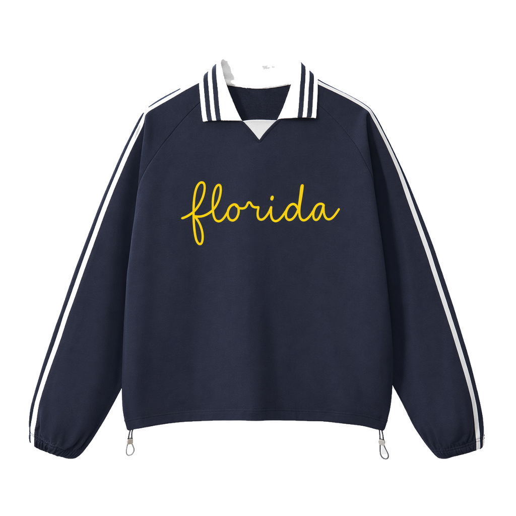 Collection 3 Florida Contrast Striped Lapel Collar Sweatshirt - Royal Blue front