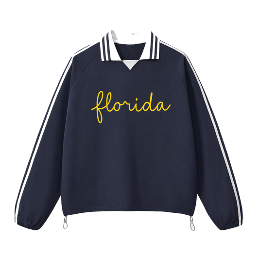 Collection 3 Florida Contrast Striped Lapel Collar Sweatshirt - Royal Blue front
