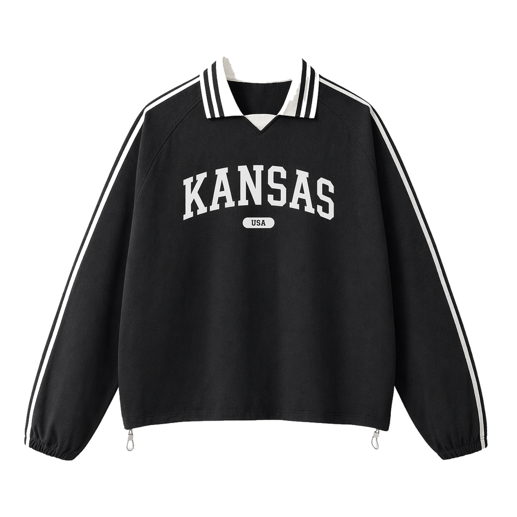 Collection 4 Kansas Contrast Striped Lapel Collar Sweatshirt - Black front