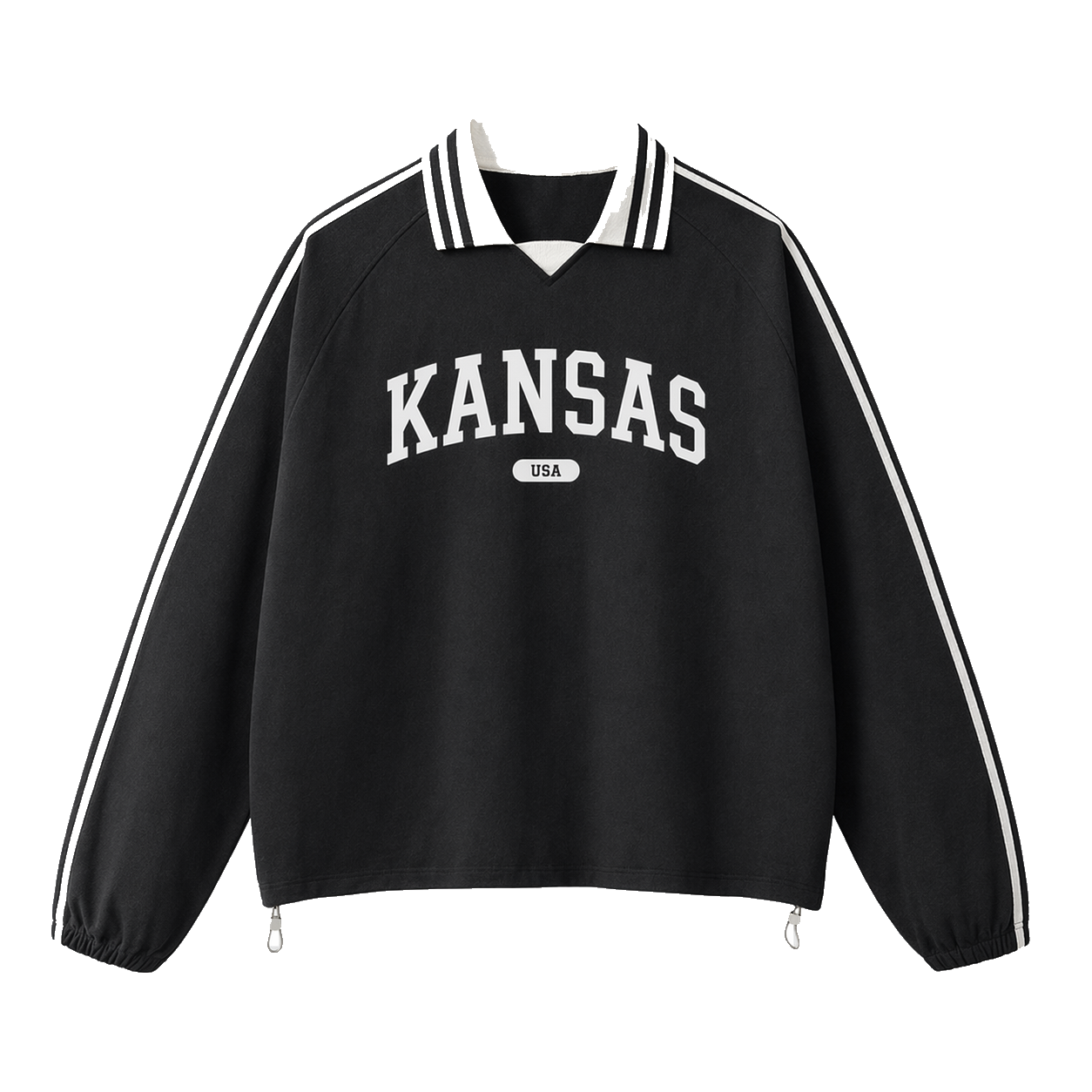 Collection 4 Kansas Contrast Striped Lapel Collar Sweatshirt - Black front