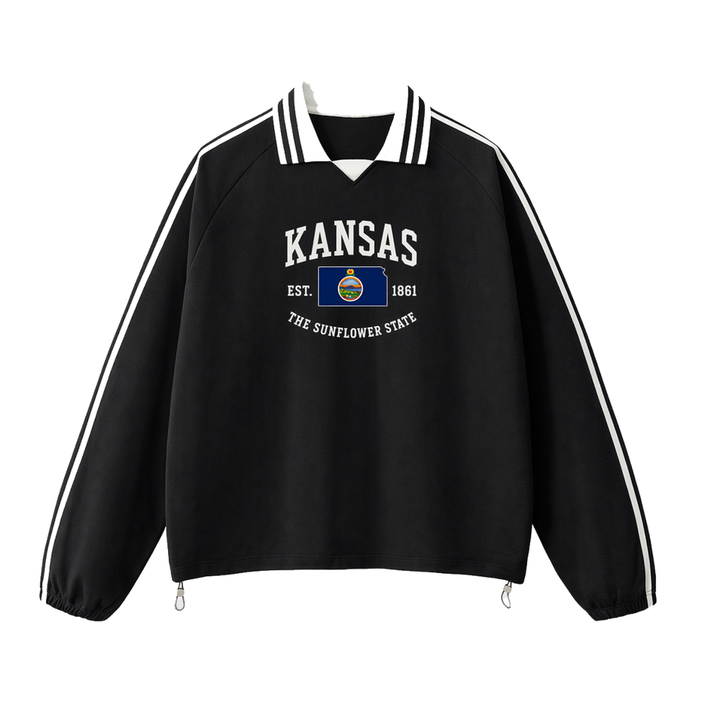 Collection 8 Kansas Contrast Striped Lapel Collar Sweatshirt - Black front