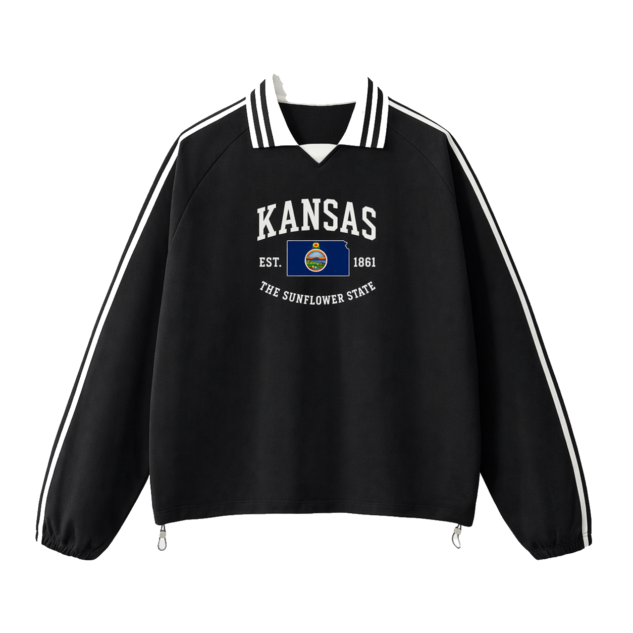 Collection 8 Kansas Contrast Striped Lapel Collar Sweatshirt - Black front