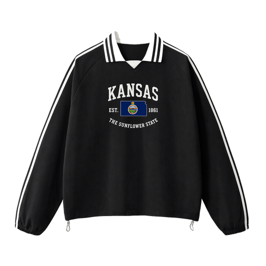 Collection 8 Kansas Contrast Striped Lapel Collar Sweatshirt - Black front