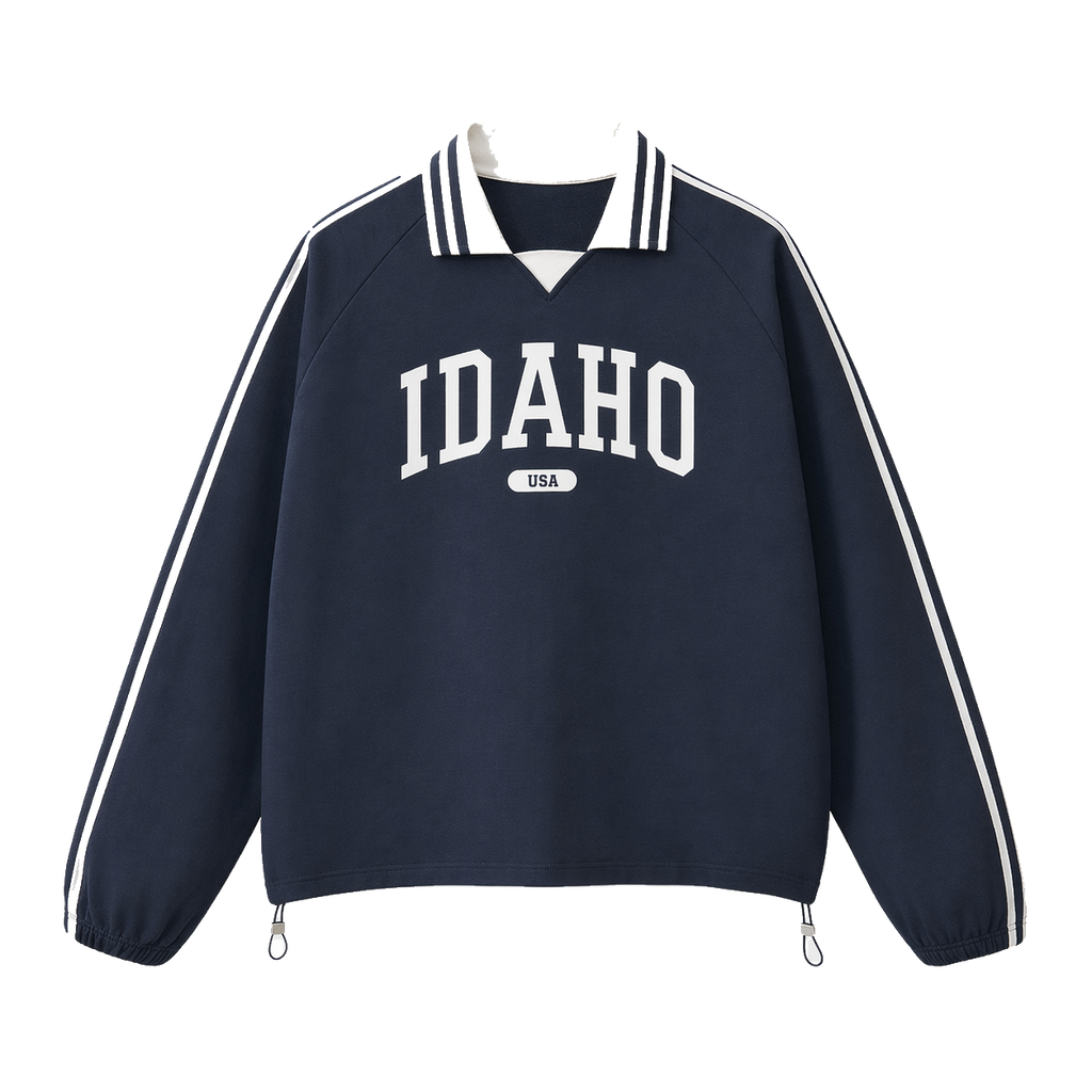 Collection 4 Idaho Contrast Striped Lapel Collar Sweatshirt - Royal Blue front