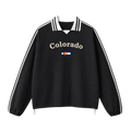 Collection 6 Colorado Contrast Striped Lapel Collar Sweatshirt - Black front
