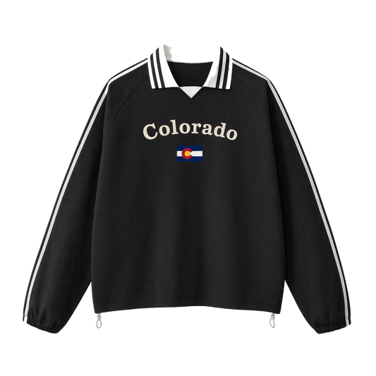 Collection 6 Colorado Contrast Striped Lapel Collar Sweatshirt - Black front