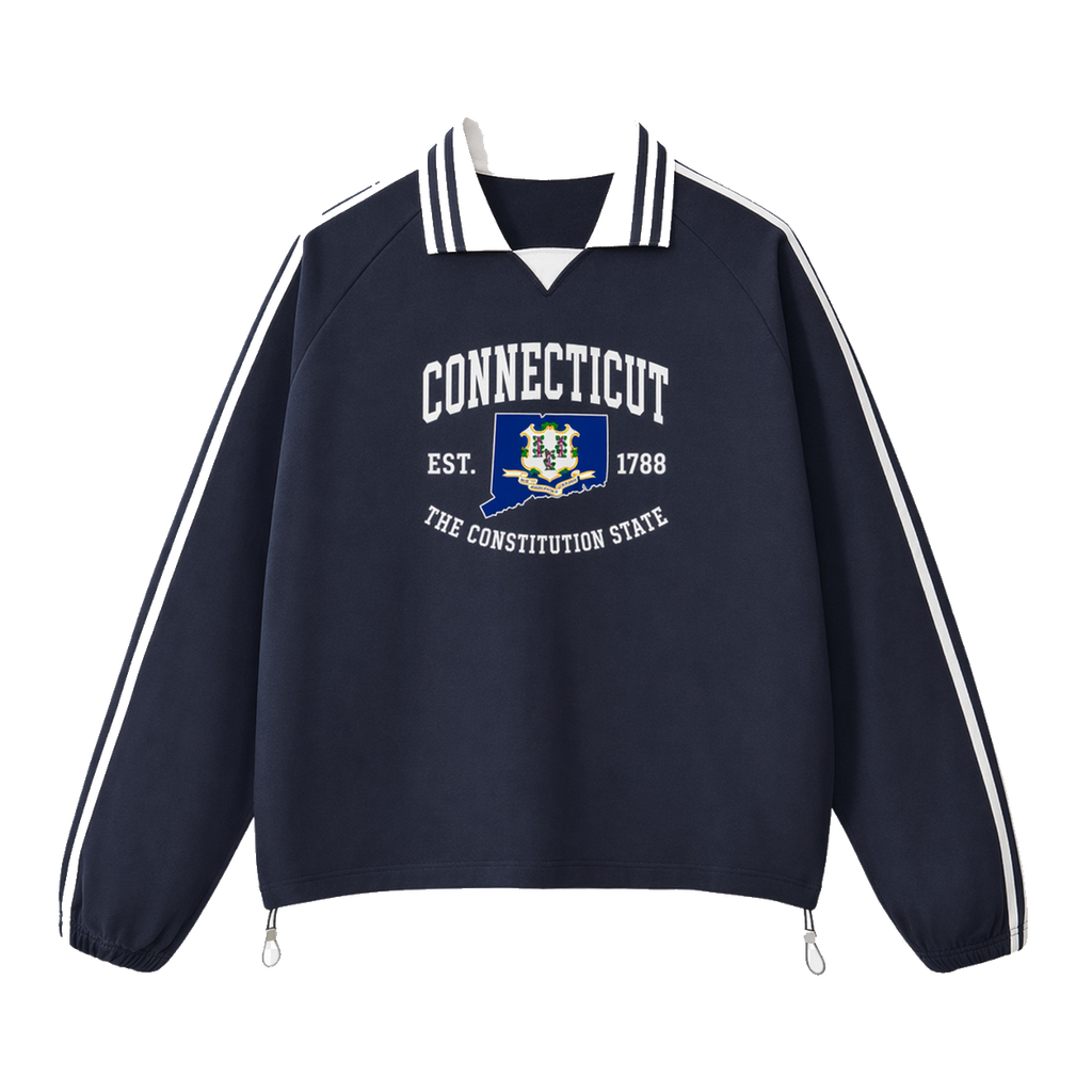 Collection 8 Connecticut Contrast Striped Lapel Collar Sweatshirt - Royal Blue front