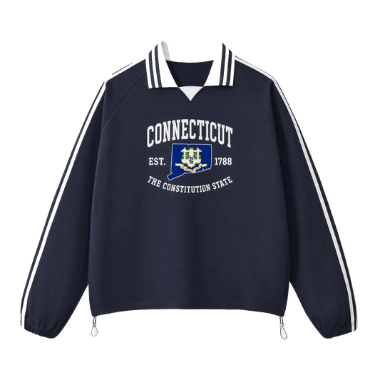 Collection 8 Connecticut Contrast Striped Lapel Collar Sweatshirt - Royal Blue front