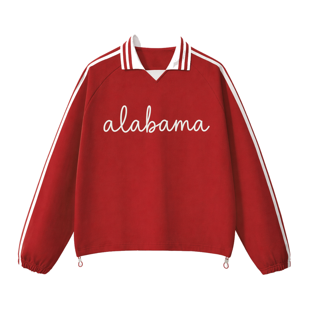 Collection 3 Alabama Contrast Striped Lapel Collar Sweatshirt - Red front