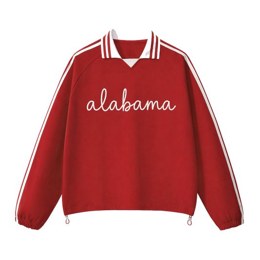 Collection 3 Alabama Contrast Striped Lapel Collar Sweatshirt - Red front