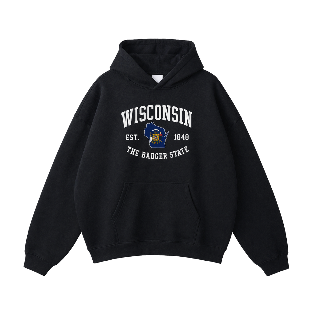 Collection 8 Wisconsin Oversize Fleeced Hoodie - Black front