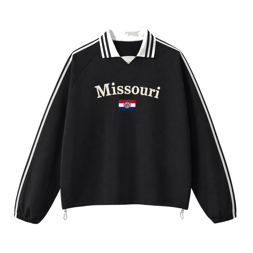Collection 6 Missouri Contrast Striped Lapel Collar Sweatshirt - Black front