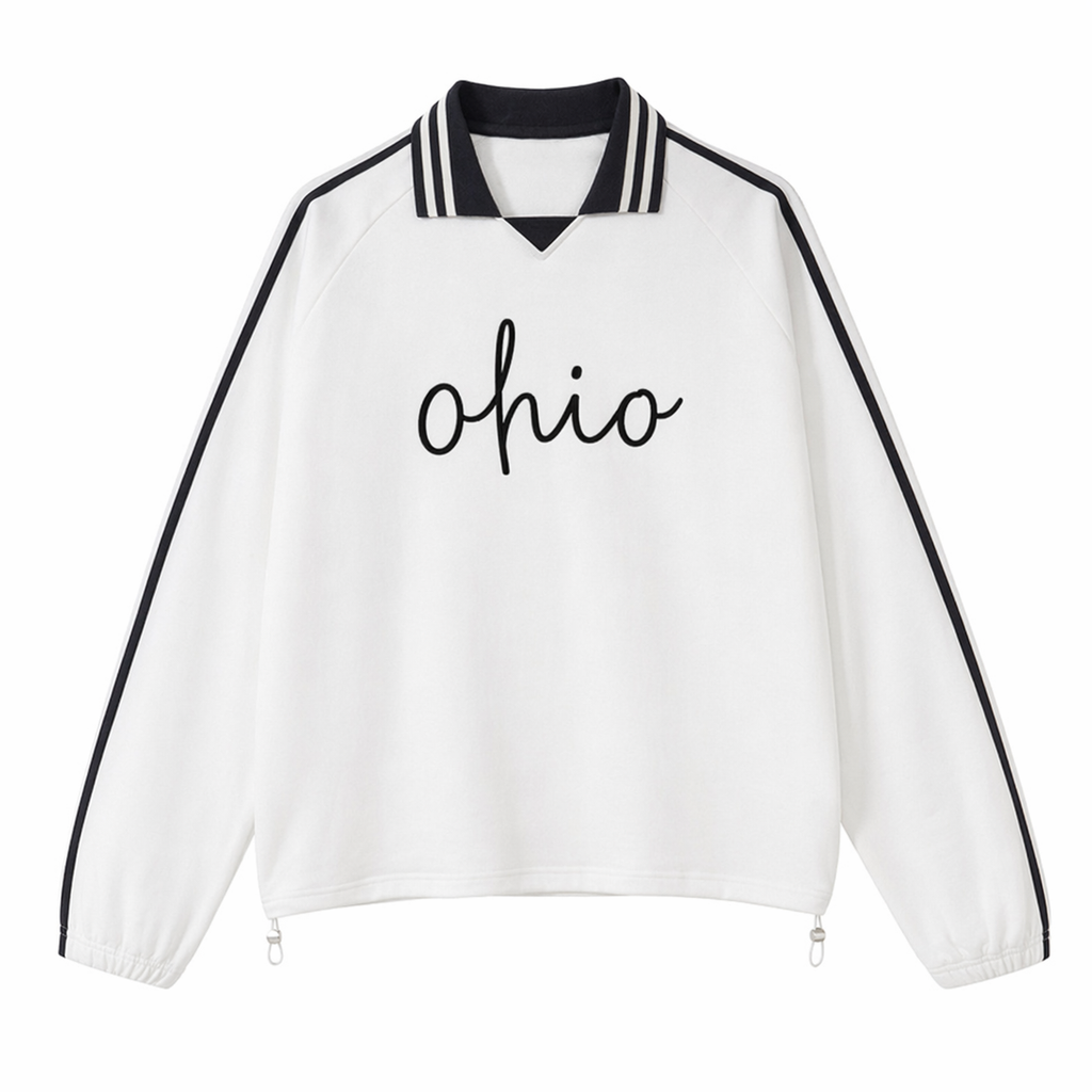 Collection 3 Ohio Contrast Striped Lapel Collar Sweatshirt - White front