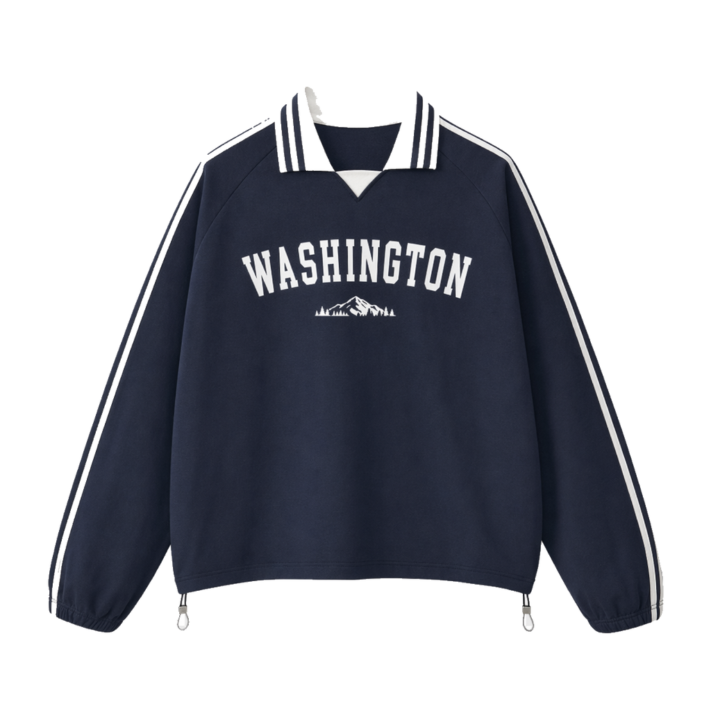 Collection 9 Washington Contrast Striped Lapel Collar Sweatshirt - Royal Blue front
