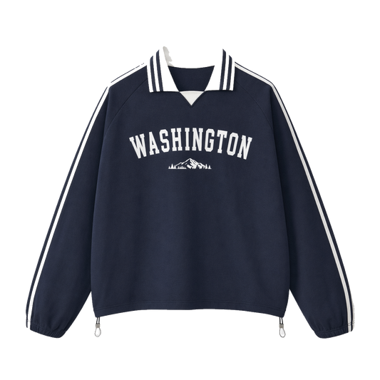 Collection 9 Washington Contrast Striped Lapel Collar Sweatshirt - Royal Blue front