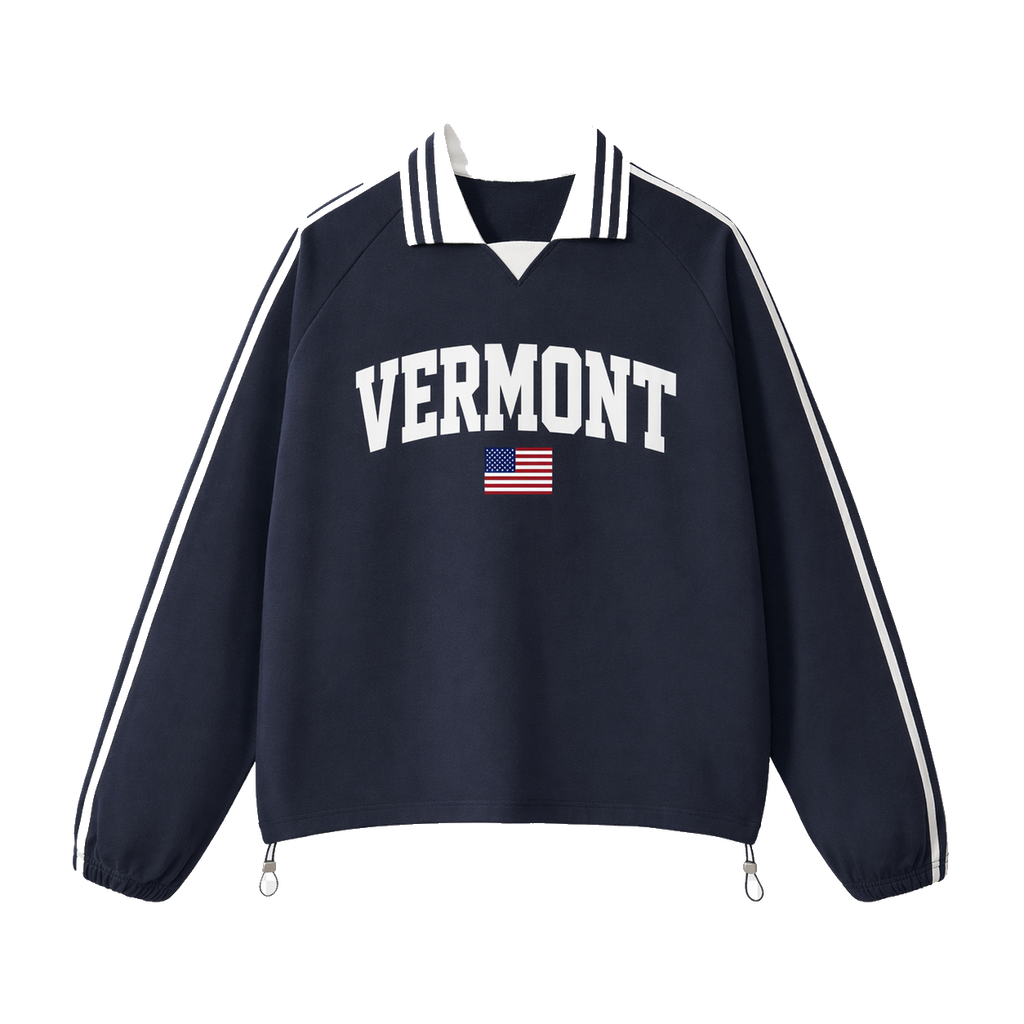 Collection 2 Vermont Contrast Striped Lapel Collar Sweatshirt - Royal Blue front