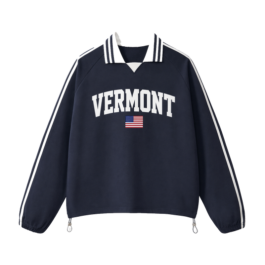 Collection 2 Vermont Contrast Striped Lapel Collar Sweatshirt - Royal Blue front