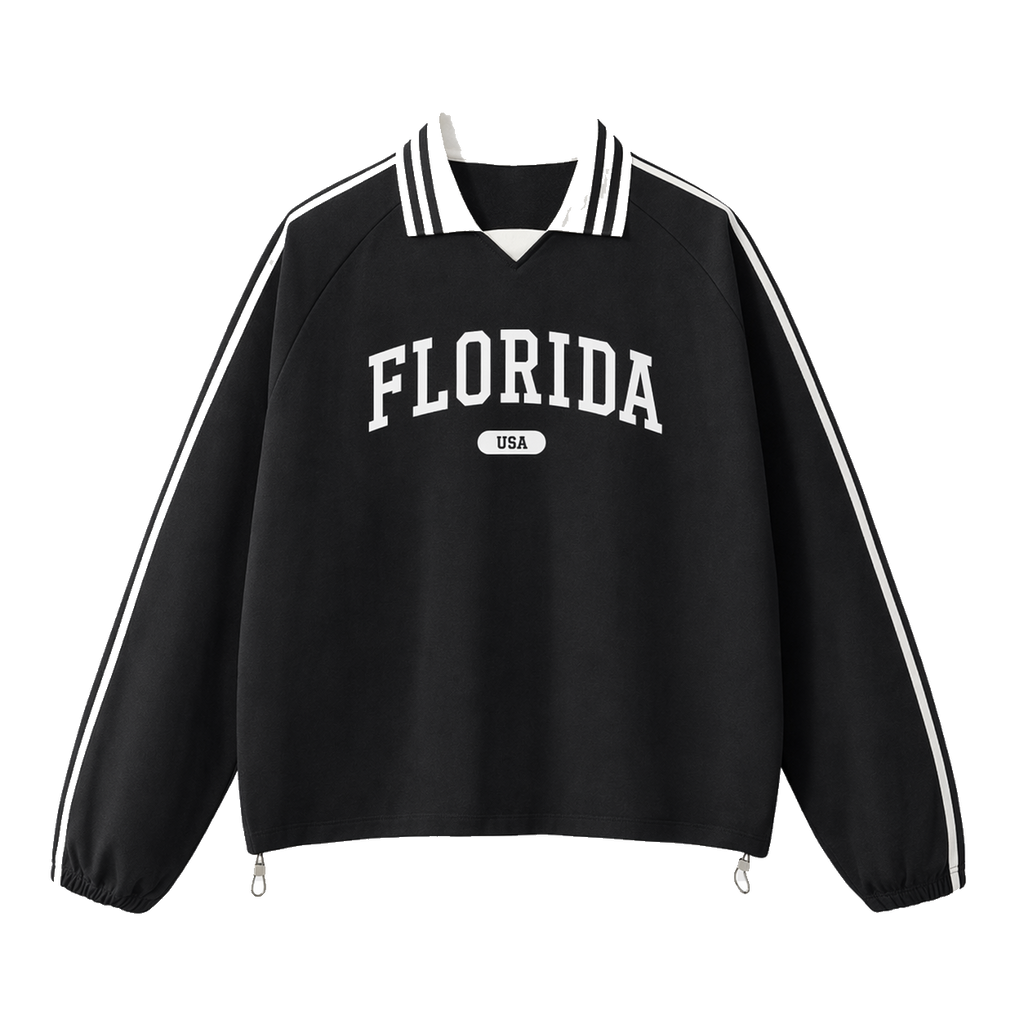 Collection 4 Florida Contrast Striped Lapel Collar Sweatshirt - Black front