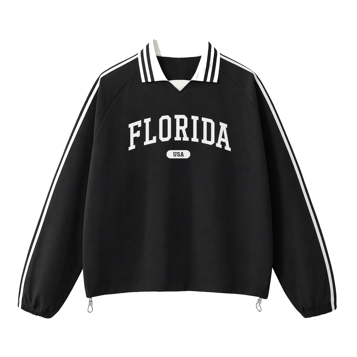 Collection 4 Florida Contrast Striped Lapel Collar Sweatshirt - Black front