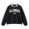 Collection 2 Illinois Contrast Striped Lapel Collar Sweatshirt - Black front