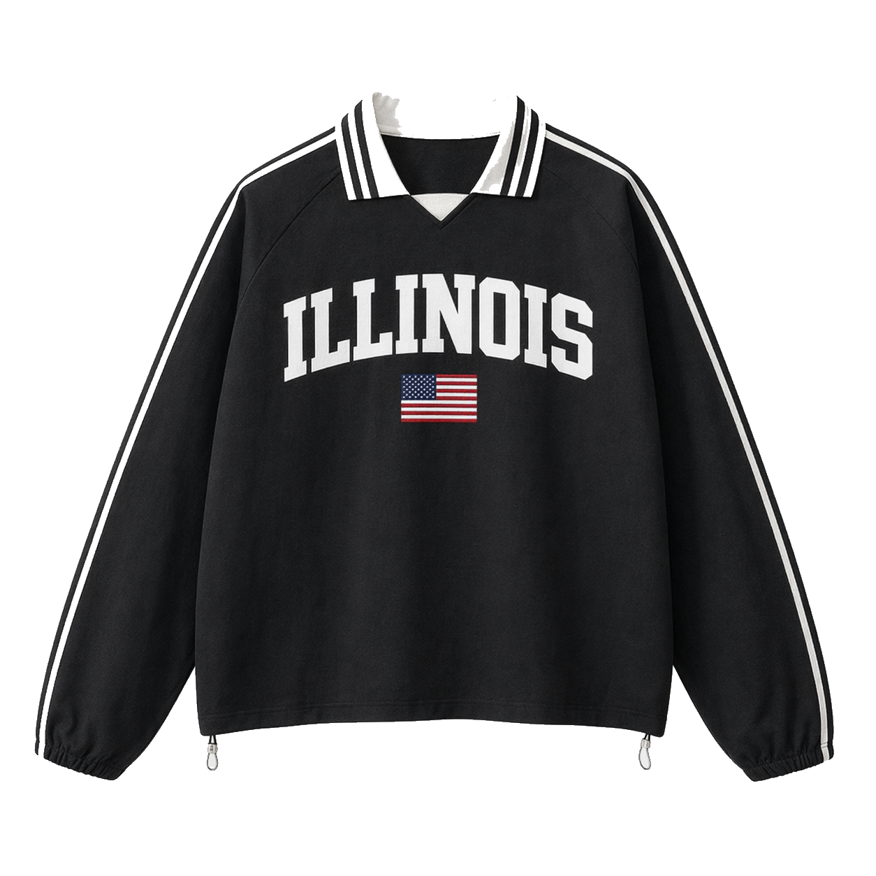Collection 2 Illinois Contrast Striped Lapel Collar Sweatshirt - Black front