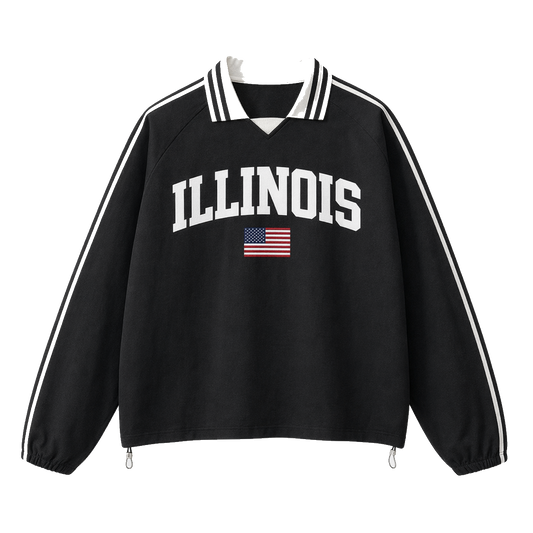 Collection 2 Illinois Contrast Striped Lapel Collar Sweatshirt - Black front