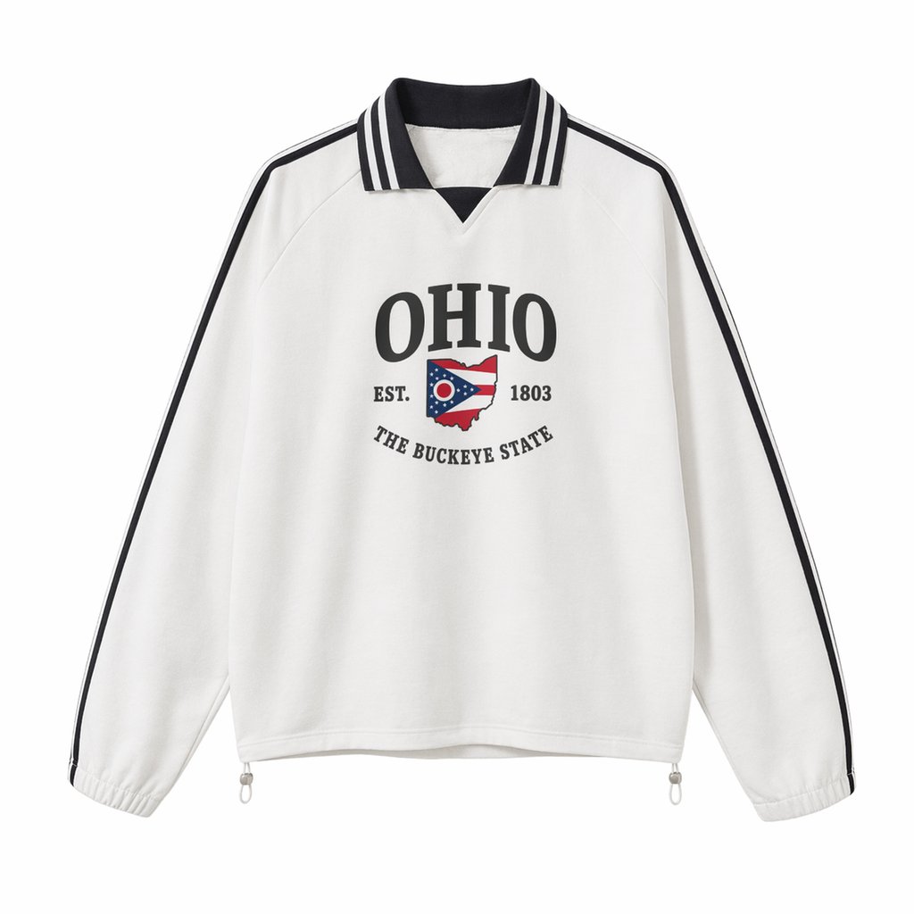 Collection 8 Ohio Contrast Striped Lapel Collar Sweatshirt - White front