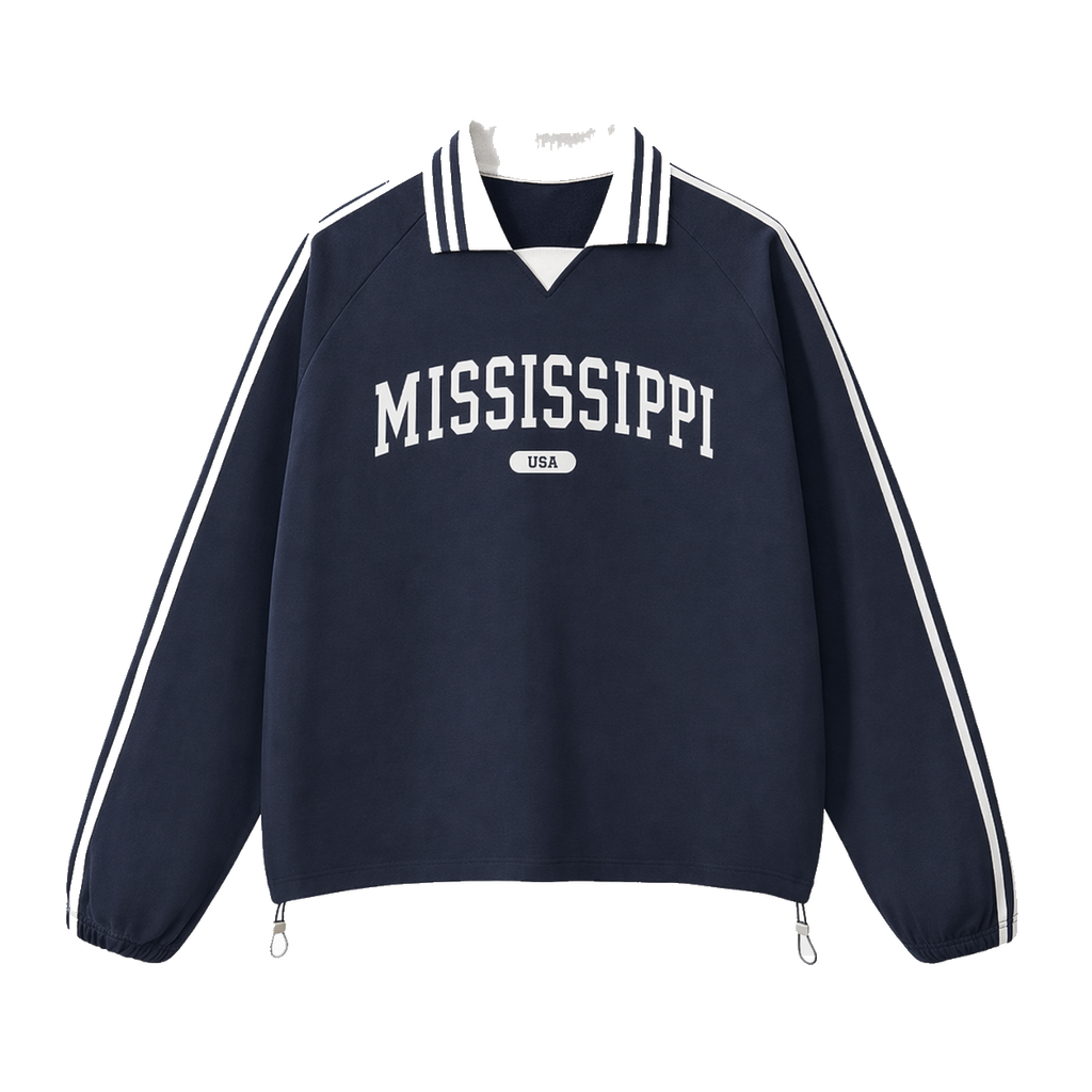 Collection 4 Mississippi Contrast Striped Lapel Collar Sweatshirt - Royal Blue front
