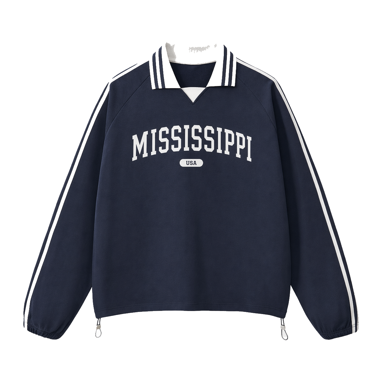 Collection 4 Mississippi Contrast Striped Lapel Collar Sweatshirt - Royal Blue front