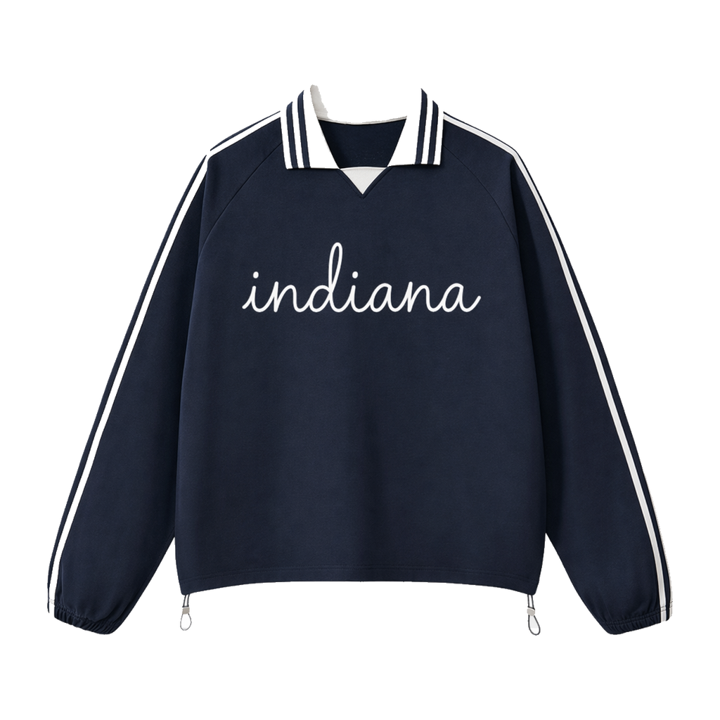 Collection 3 Indiana Contrast Striped Lapel Collar Sweatshirt - Royal Blue front