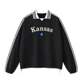 Collection 6 Kansas Contrast Striped Lapel Collar Sweatshirt - Black front