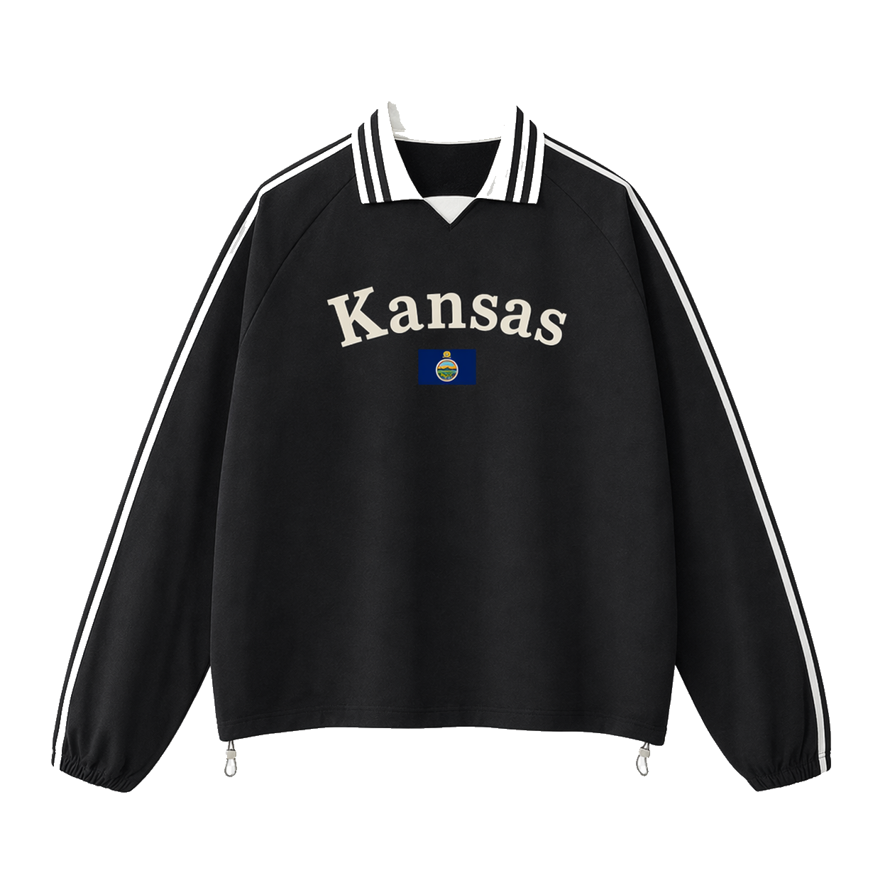Collection 6 Kansas Contrast Striped Lapel Collar Sweatshirt - Black front