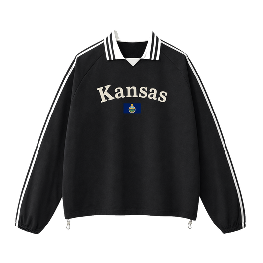 Collection 6 Kansas Contrast Striped Lapel Collar Sweatshirt - Black front