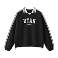 Collection 9 Utah Contrast Striped Lapel Collar Sweatshirt - Black front