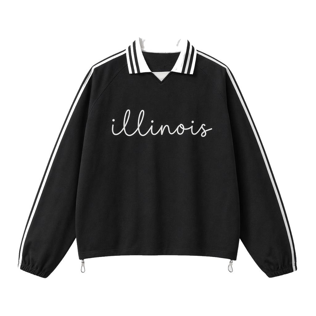 Collection 3 Illinois Contrast Striped Lapel Collar Sweatshirt - Black front