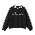 Collection 3 Illinois Contrast Striped Lapel Collar Sweatshirt - Black front