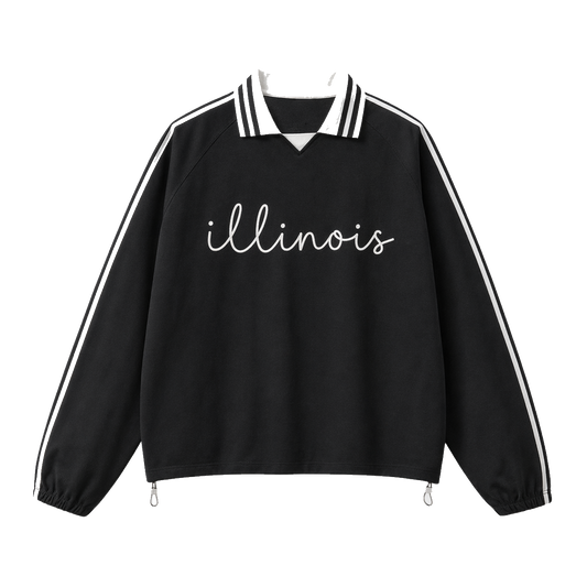 Collection 3 Illinois Contrast Striped Lapel Collar Sweatshirt - Black front