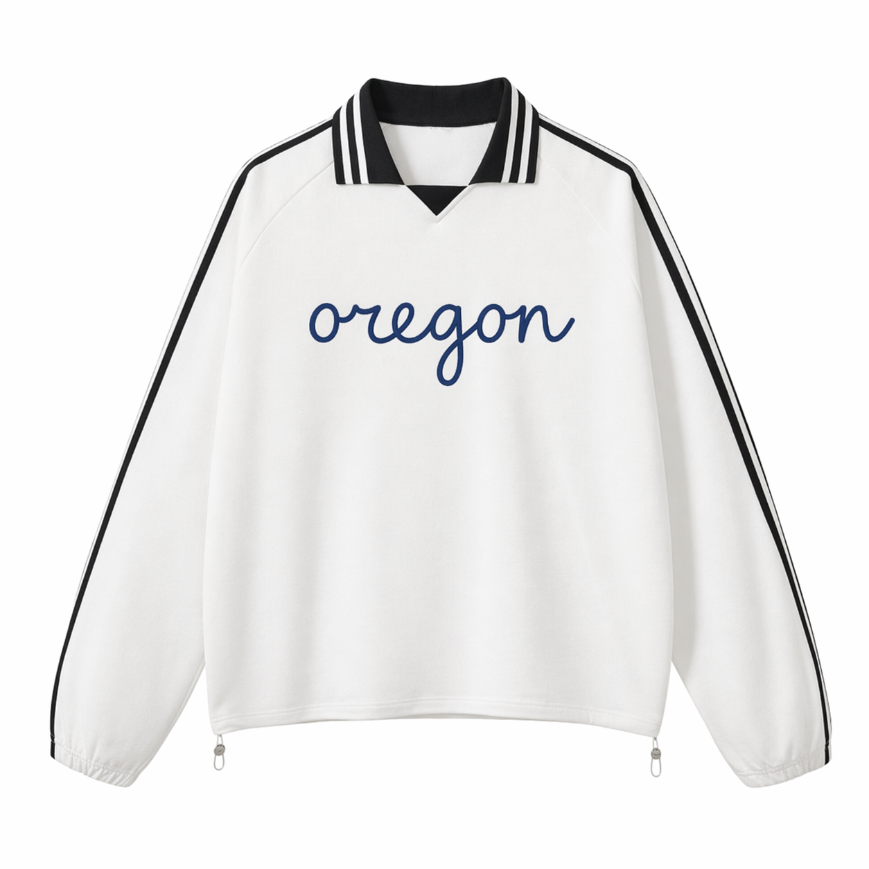 Collection 3 Oregon Contrast Striped Lapel Collar Sweatshirt - White front